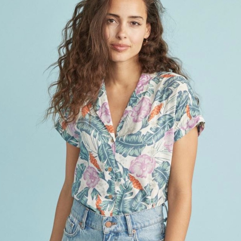 Marine Layer Venice Button Down Multi Floral Shirt Tropical Medium